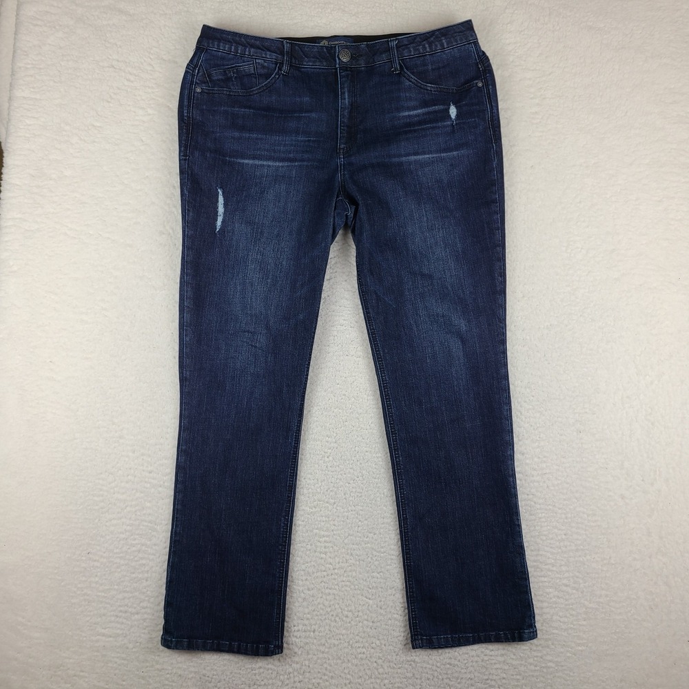Democracy Jeans Womens 16 Blue Ab Solution Straight Leg Distress Dark Wash Denim